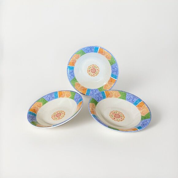 AnythingGoes by Sango Cayenne Rimmed Cereal/ Soup Bowls 7 3/4" Sue Zipkin Set 3 - Picture 1 of 5